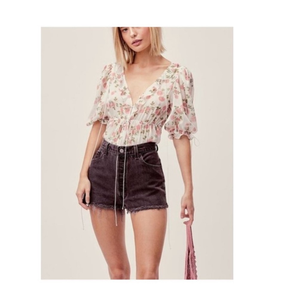 For Love & Lemons | NWT Ganache Button Floral Silk Blend Blouse Size L